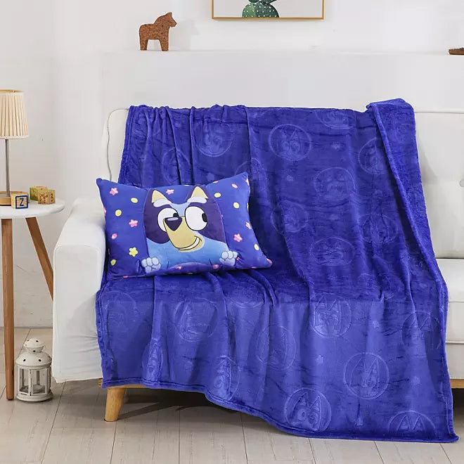 Bluey Licensed Character 2 pc Kids Pillow Pocket and Throw Set