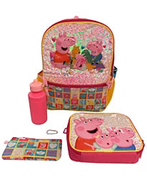 Peppa Pig Backpack, Lunch Bag, Water Bottle, Zip Case and Carabiner, 5-Piece Set