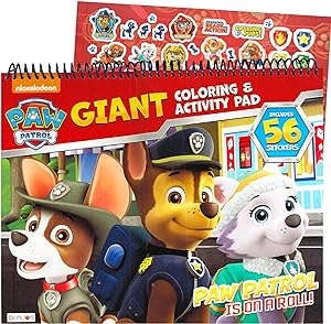 Paw Patrol Giant Activity kit includes: 5 crayons, 1 Foldout poster, 1 coloring book, 1 activity book, 1 velvet poster, 2 sticker sheets, 1 foam keychain with clip