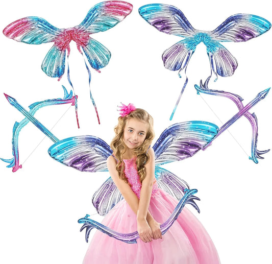 2 Pairs Butterfly Wing Balloons with Bow and Arrows