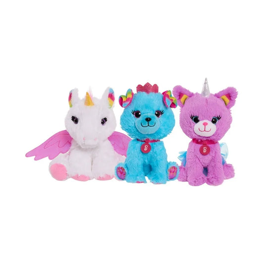 Barbie 7-inch Pet Bean Plush 3- Piece Set Includes Unicorn, Unicorn Kitty, & Princess Puppy, Kids Toys for Ages 3 Up