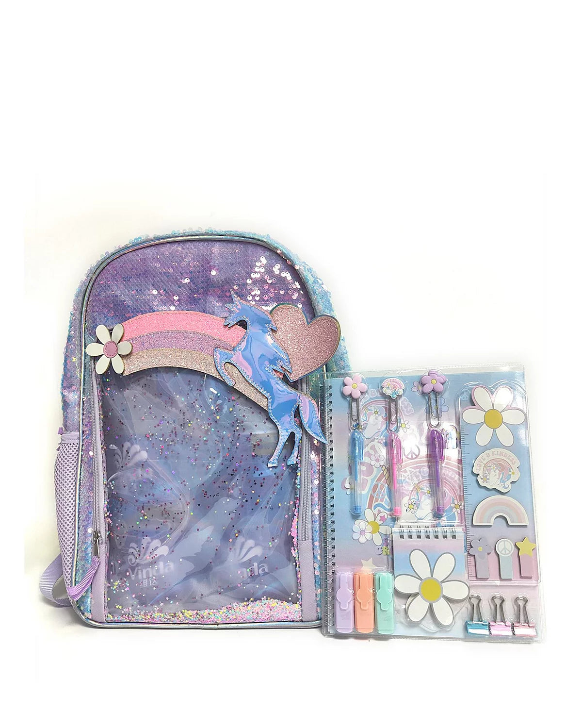 Girls Rainbow Backpack Stationary Set