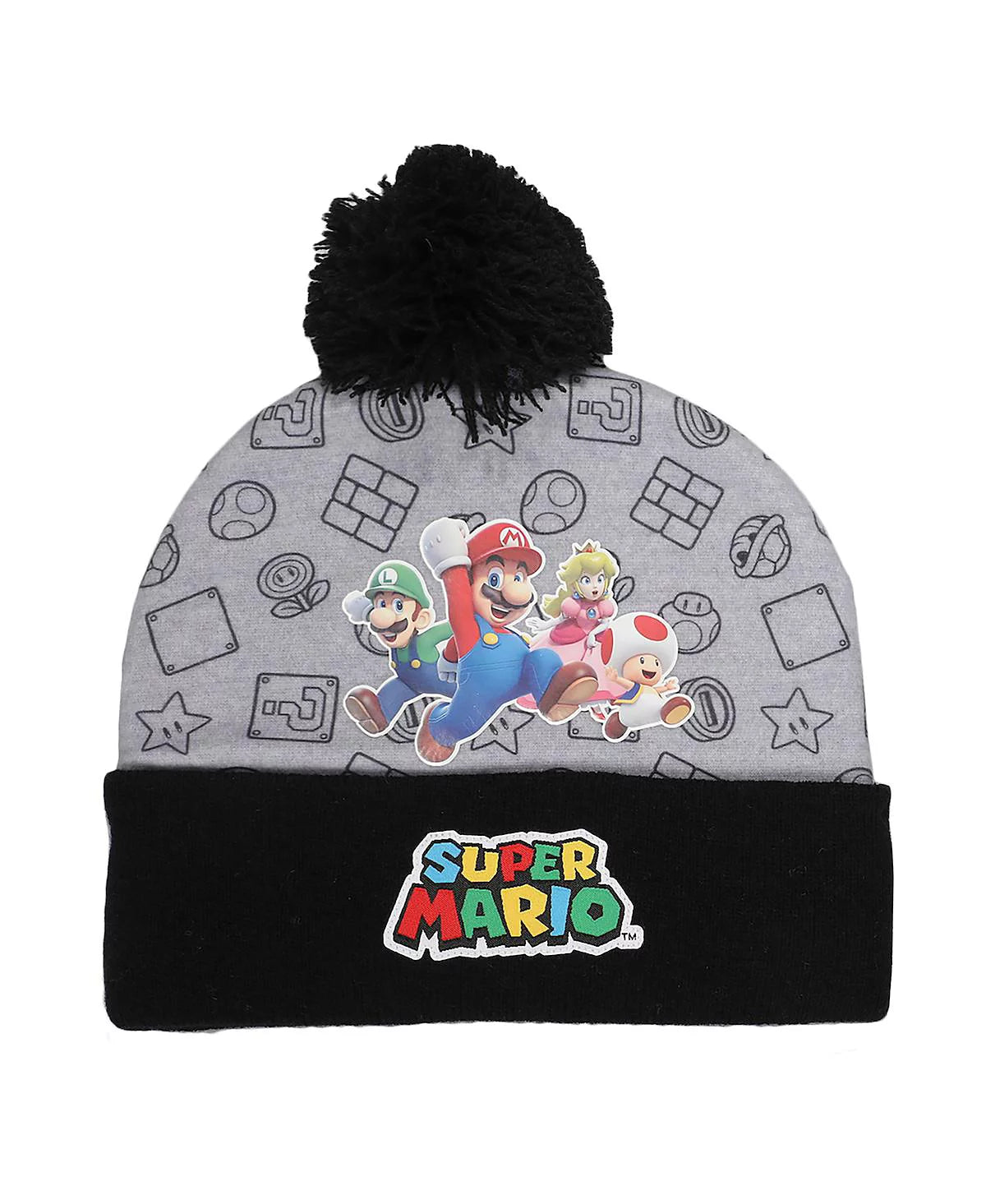 Super Mario Boys Brothers and Princess Peach Youth Cuff Beanie and Gloves Set