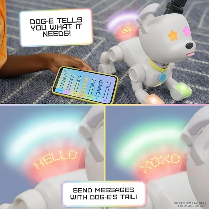 Dog-E Interactive Robot Dog with Colorful LED Lights, 200+ Sounds & Reactions, App Connected