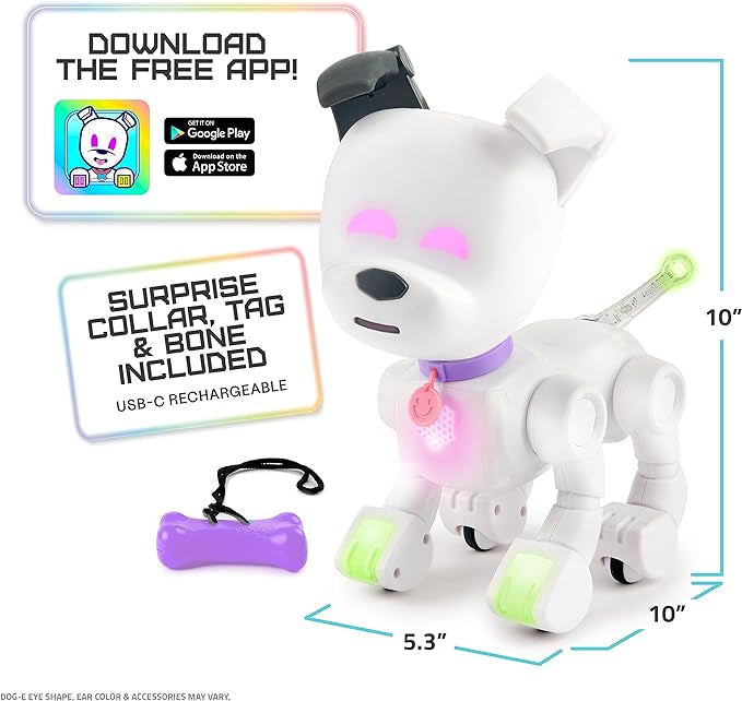 Dog-E Interactive Robot Dog with Colorful LED Lights, 200+ Sounds & Reactions, App Connected