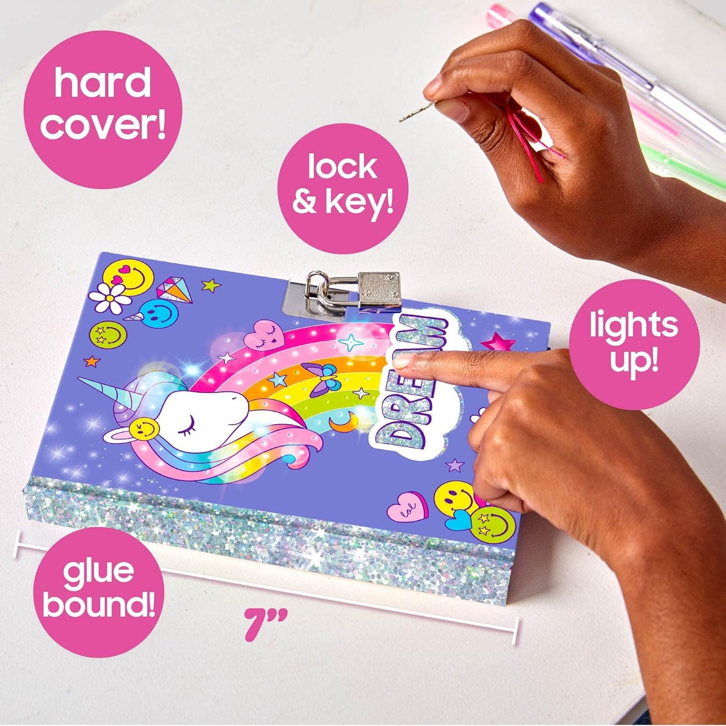 Just My Style Light Up Diary, Personalized Journal With Lock and Key