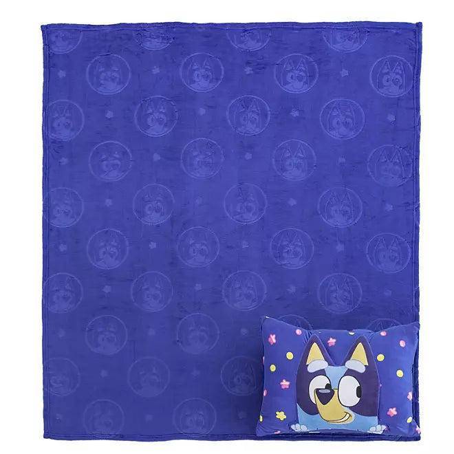 Bluey Licensed Character 2 pc Kids Pillow Pocket and Throw Set