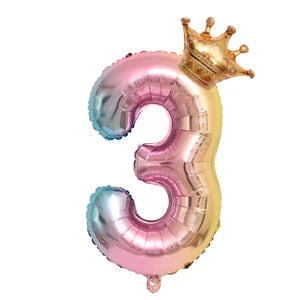 Number Birthday Balloons with Crown