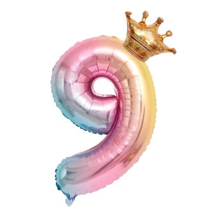 Number Birthday Balloons with Crown