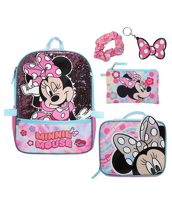 Minnie Mouse Backpack, Lunch Bag, Pencil Case, Key Chain and Carabiner, 5-Piece Set