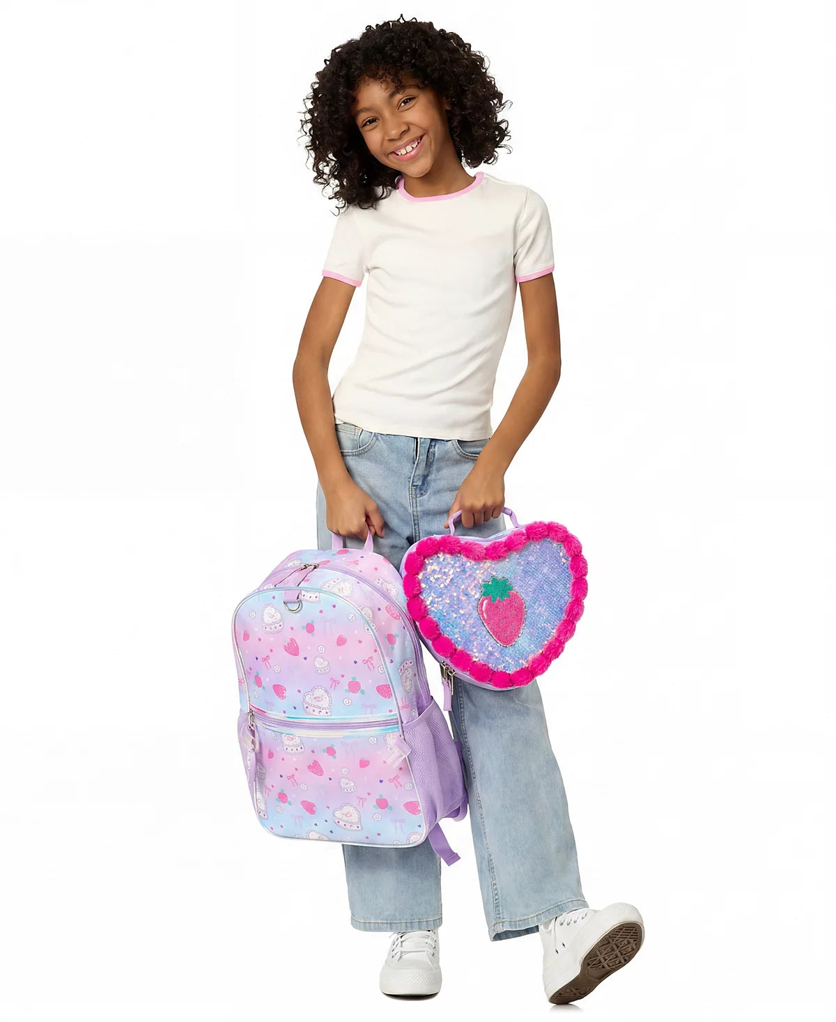 Rainbow Sugar Girls' Backpack, Calculator Charm and Lunch Bag, 3-Piece Set
