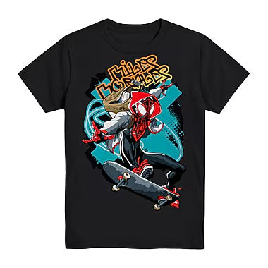 Miles Morales Crew Neck Short Sleeve Regular Fit Spiderman Graphic T-Shirt