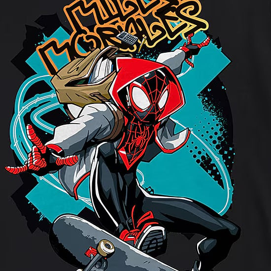 Miles Morales Crew Neck Short Sleeve Regular Fit Spiderman Graphic T-Shirt