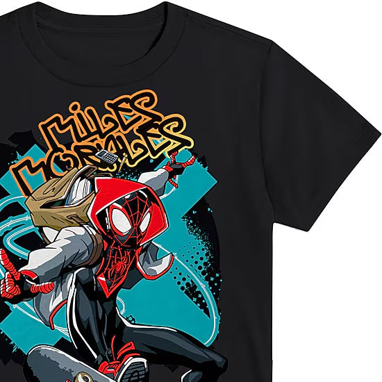 Miles Morales Crew Neck Short Sleeve Regular Fit Spiderman Graphic T-Shirt
