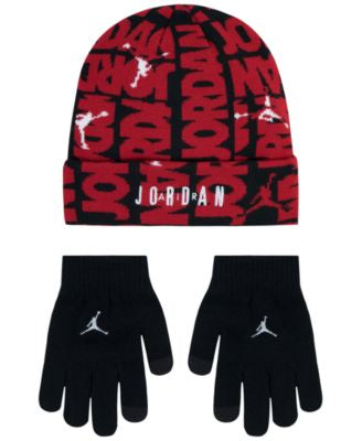 Jordan Big Kids Varsity Beanie Set (Red, White, Black)