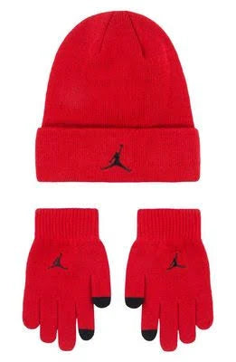 Jordan Big Boys Essentials Beanie and Glove Set Size 8-20 Red